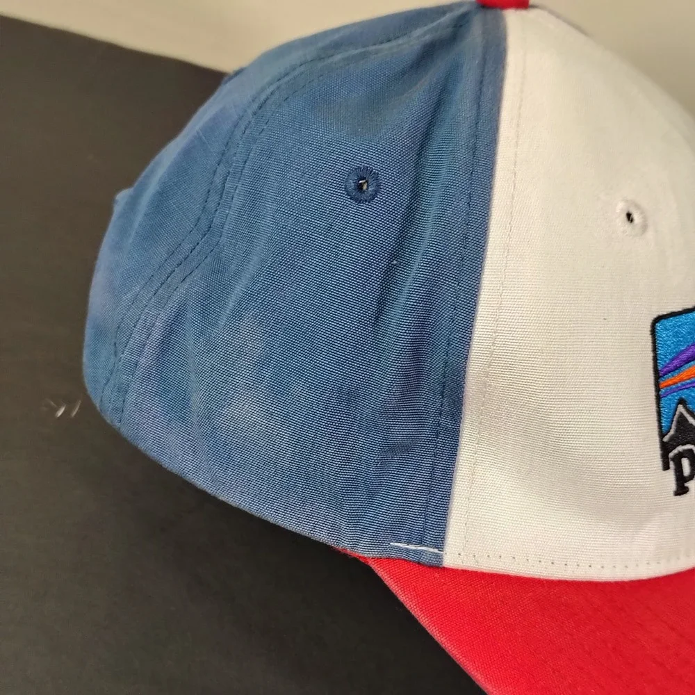 Patagonia Hat Cap Snap Back One Size Blue Red White Cotton Fitz Roy Logo
